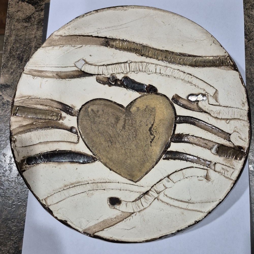 Handmade Artistic Ceramic Plate with Heart Inlay